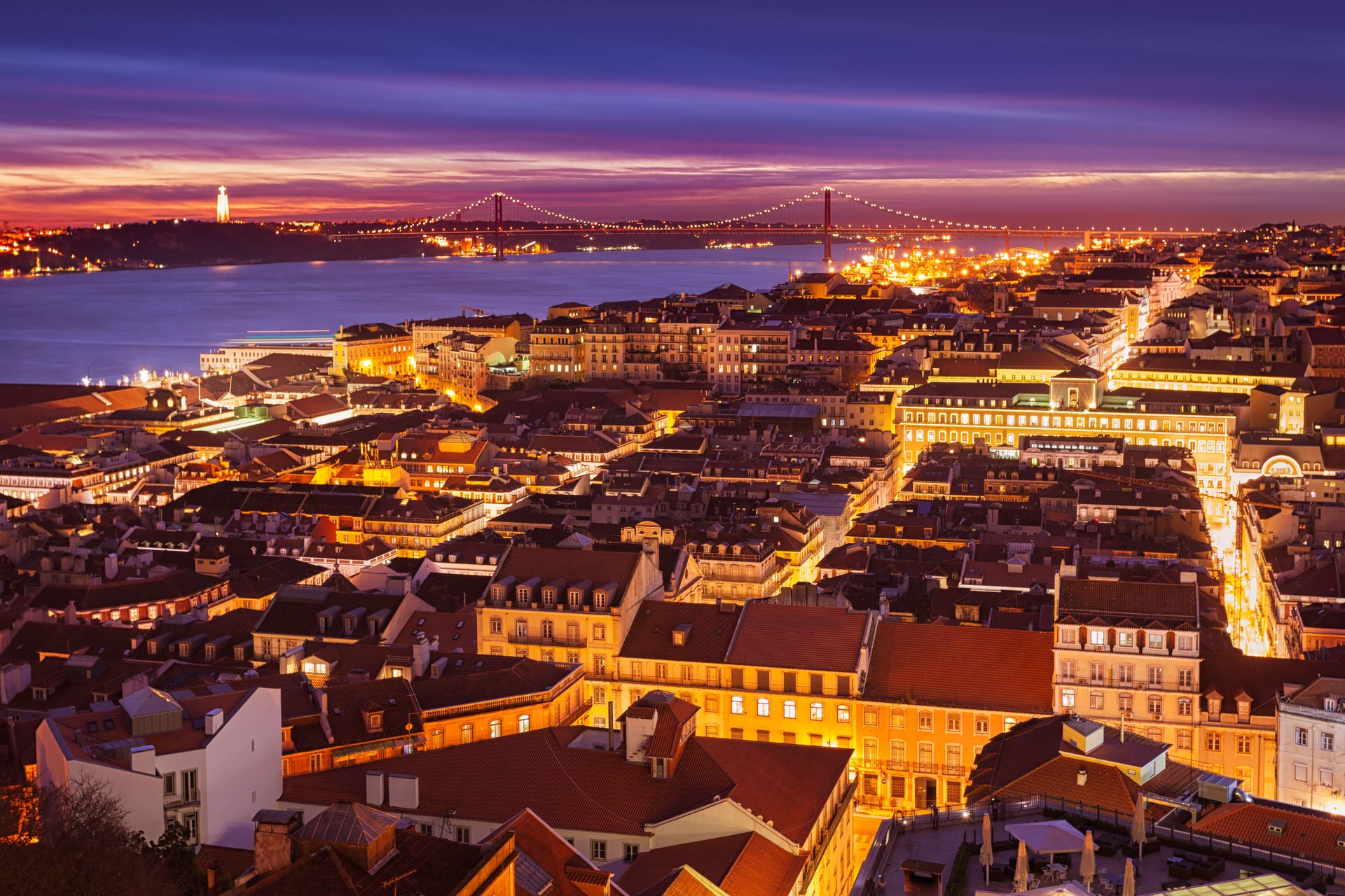 Night view over central Lisbon, Portugal