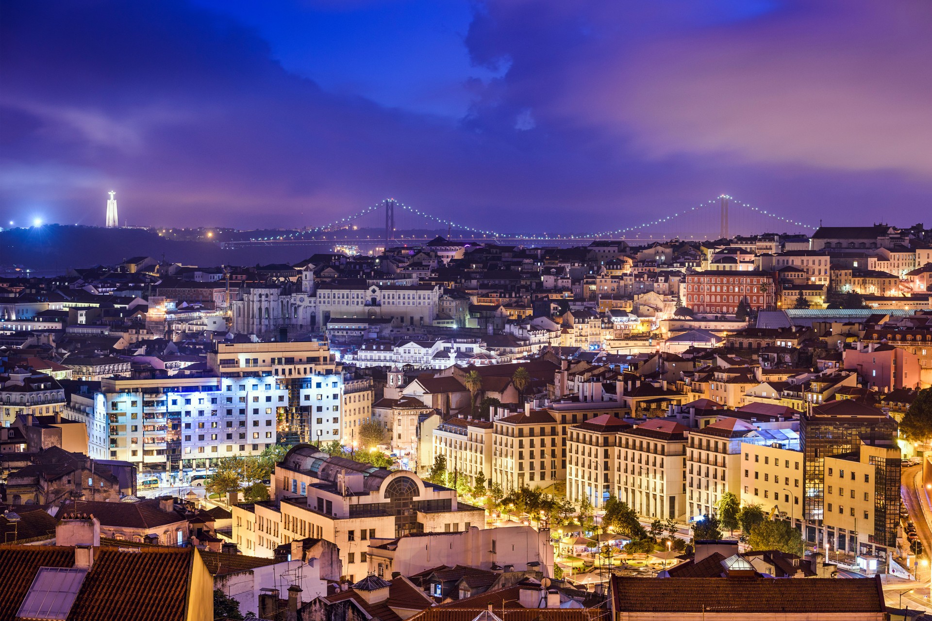 Lisbon, Portugal Skyline at Night