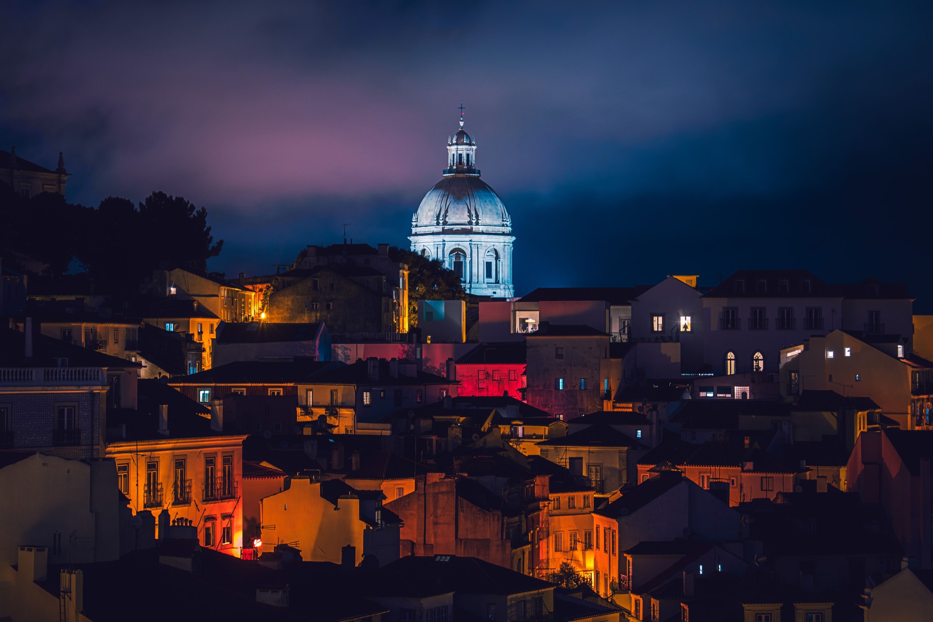 Beautiful view to old historic city buildings in central Lisbon in Lisbon, Lisbon, Portugal